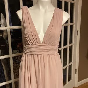 Beautiful blush maxi dress with plunging neckline